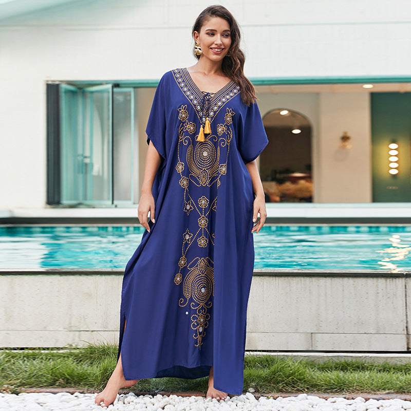 Women's Lace Up Embroidered Beach Cover-Up Dress – COTEHOUSE