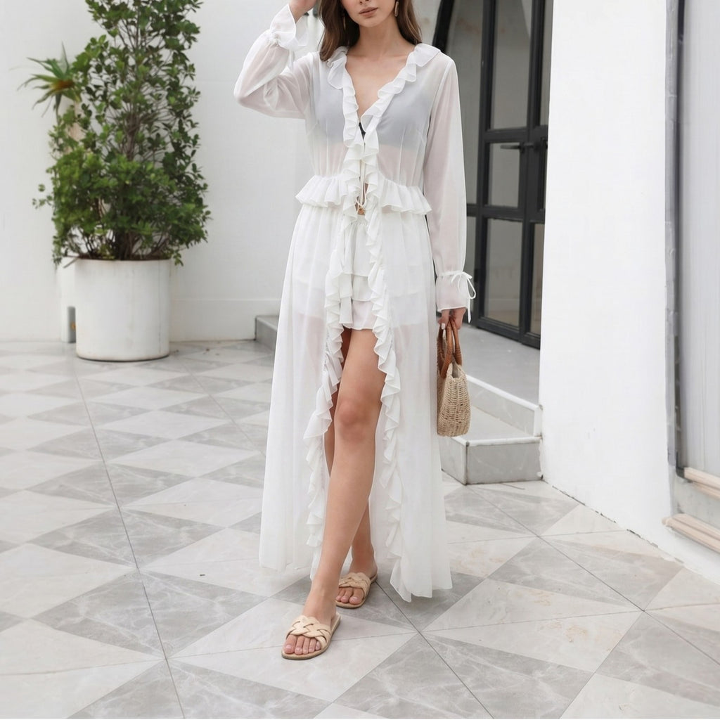 Women's Lace Up Ruffled Beach Cardigan Cover-Up – COTEHOUSE