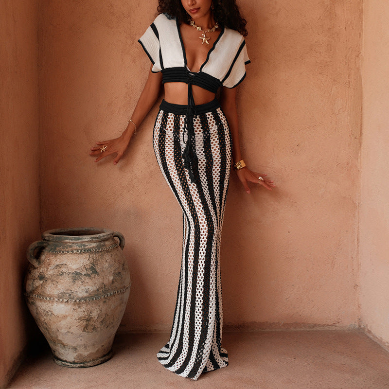 Women's Lace Up Striped Beach Skirt Cover-Up – COTEHOUSE